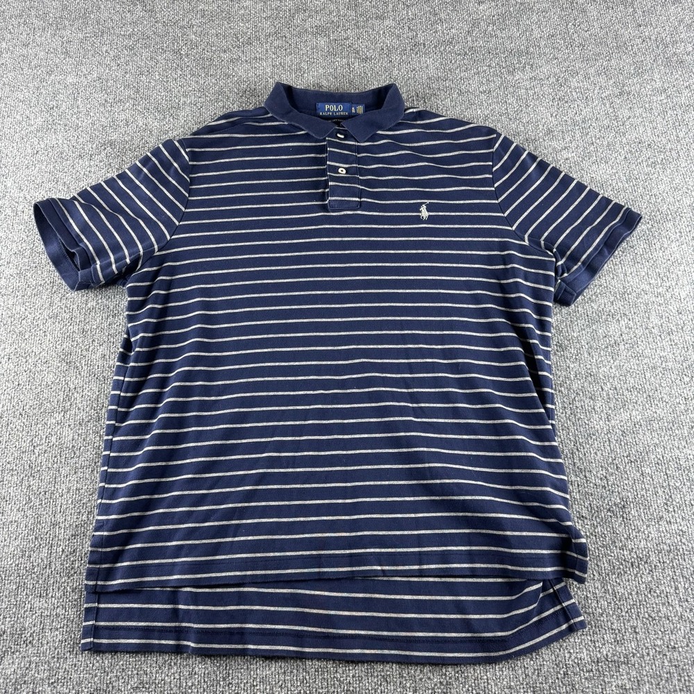 Polo Ralph Lauren Polo Shirt Mens XL Blue Striped Pima Soft Touch Cotton Logo
